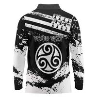 Personalized Brittany Long Sleeve Polo Shirt Coat Of Arms With Triskelion - Grunge Style - Wonder Print Shop