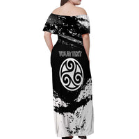 Personalized Brittany Off Shoulder Maxi Dress Coat Of Arms With Triskelion - Grunge Style - Wonder Print Shop