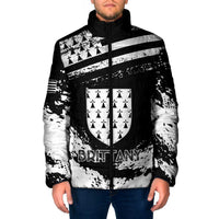 Personalized Brittany Padded Jacket Coat Of Arms With Triskelion - Grunge Style - Wonder Print Shop