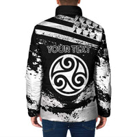 Personalized Brittany Padded Jacket Coat Of Arms With Triskelion - Grunge Style - Wonder Print Shop