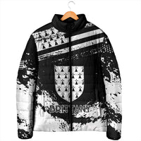 Personalized Brittany Padded Jacket Coat Of Arms With Triskelion - Grunge Style - Wonder Print Shop