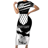 Personalized Brittany Short Sleeve Bodycon Dress Coat Of Arms With Triskelion - Grunge Style - Wonder Print Shop