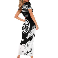 Personalized Brittany Short Sleeve Bodycon Dress Coat Of Arms With Triskelion - Grunge Style - Wonder Print Shop