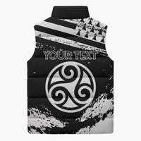 Personalized Brittany Sleeveless Puffer Jacket Coat Of Arms With Triskelion - Grunge Style - Wonder Print Shop