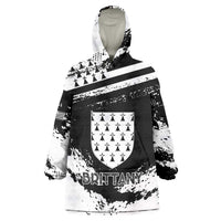 Personalized Brittany Wearable Blanket Hoodie Coat Of Arms With Triskelion - Grunge Style - Wonder Print Shop