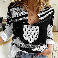 Personalized Brittany Women Casual Shirt Coat Of Arms With Triskelion - Grunge Style - Wonder Print Shop