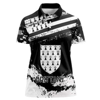 Personalized Brittany Women Polo Shirt Coat Of Arms With Triskelion - Grunge Style - Wonder Print Shop