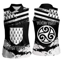 Personalized Brittany Women Sleeveless Polo Shirt Coat Of Arms With Triskelion - Grunge Style - Wonder Print Shop