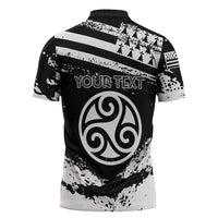 Personalized Brittany Zipper Polo Shirt Coat Of Arms With Triskelion - Grunge Style - Wonder Print Shop