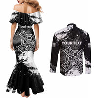 Personalized Brittany Celtic Cross Couples Matching Mermaid Dress and Long Sleeve Button Shirt With Celtic Knotwork - Wonder Print Shop