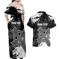 Personalized Brittany Celtic Cross Couples Matching Off Shoulder Maxi Dress and Hawaiian Shirt With Celtic Knotwork - Wonder Print Shop