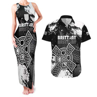 Personalized Brittany Celtic Cross Couples Matching Tank Maxi Dress and Hawaiian Shirt With Celtic Knotwork - Wonder Print Shop