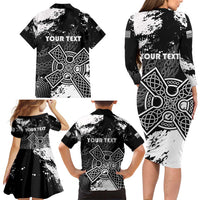 Personalized Brittany Celtic Cross Family Matching Long Sleeve Bodycon Dress and Hawaiian Shirt With Celtic Knotwork - Wonder Print Shop