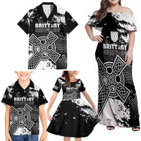 Personalized Brittany Celtic Cross Family Matching Off Shoulder Maxi Dress and Hawaiian Shirt With Celtic Knotwork - Wonder Print Shop