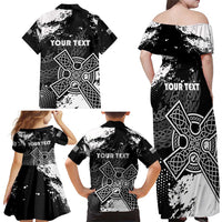 Personalized Brittany Celtic Cross Family Matching Off Shoulder Maxi Dress and Hawaiian Shirt With Celtic Knotwork - Wonder Print Shop