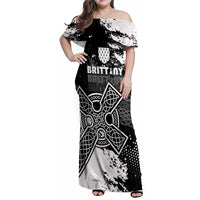 Personalized Brittany Celtic Cross Family Matching Off Shoulder Maxi Dress and Hawaiian Shirt With Celtic Knotwork - Wonder Print Shop