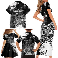 Personalized Brittany Celtic Cross Family Matching Short Sleeve Bodycon Dress and Hawaiian Shirt With Celtic Knotwork - Wonder Print Shop
