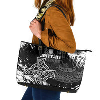 Brittany Celtic Cross Leather Tote Bag With Celtic Knotwork - Wonder Print Shop