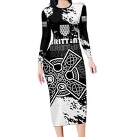 Personalized Brittany Celtic Cross Long Sleeve Bodycon Dress With Celtic Knotwork - Wonder Print Shop