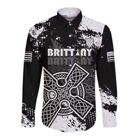 Personalized Brittany Celtic Cross Long Sleeve Button Shirt With Celtic Knotwork - Wonder Print Shop