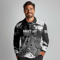 Personalized Brittany Celtic Cross Long Sleeve Polo Shirt With Celtic Knotwork - Wonder Print Shop
