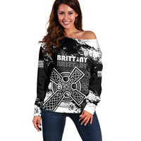 Personalized Brittany Celtic Cross Off Shoulder Sweater With Celtic Knotwork - Wonder Print Shop