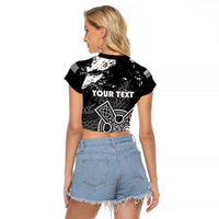 Personalized Brittany Celtic Cross Raglan Cropped T Shirt With Celtic Knotwork - Wonder Print Shop