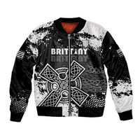 Personalized Brittany Celtic Cross Sleeve Zip Bomber Jacket With Celtic Knotwork - Wonder Print Shop