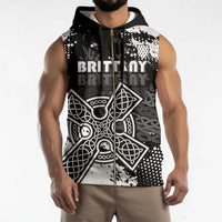 Personalized Brittany Celtic Cross Sleeveless Zip Hoodie With Celtic Knotwork - Wonder Print Shop