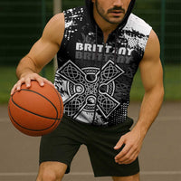 Personalized Brittany Celtic Cross Sleeveless Zip Hoodie With Celtic Knotwork - Wonder Print Shop