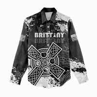 Personalized Brittany Celtic Cross Women Casual Shirt With Celtic Knotwork - Wonder Print Shop