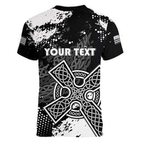 Personalized Brittany Celtic Cross Women V-Neck T-Shirt With Celtic Knotwork - Wonder Print Shop