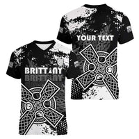 Personalized Brittany Celtic Cross Women V-Neck T-Shirt With Celtic Knotwork - Wonder Print Shop