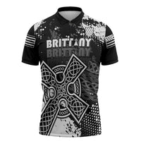 Personalized Brittany Celtic Cross Zipper Polo Shirt With Celtic Knotwork - Wonder Print Shop