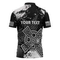 Personalized Brittany Celtic Cross Zipper Polo Shirt With Celtic Knotwork - Wonder Print Shop