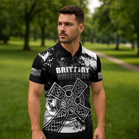 Personalized Brittany Celtic Cross Zipper Polo Shirt With Celtic Knotwork - Wonder Print Shop