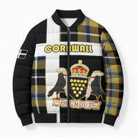 Personalized Cornwall Bomber Puffer Jacket Coat Of Arms - Cornish Tartan - Wonder Print Shop