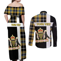 Personalized Cornwall Couples Matching Off Shoulder Maxi Dress and Long Sleeve Button Shirt Coat Of Arms - Cornish Tartan - Wonder Print Shop