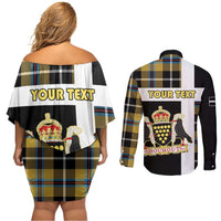 Personalized Cornwall Couples Matching Off Shoulder Short Dress and Long Sleeve Button Shirt Coat Of Arms - Cornish Tartan - Wonder Print Shop