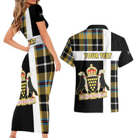 Personalized Cornwall Couples Matching Short Sleeve Bodycon Dress and Hawaiian Shirt Coat Of Arms - Cornish Tartan - Wonder Print Shop