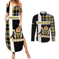Personalized Cornwall Couples Matching Summer Maxi Dress and Long Sleeve Button Shirt Coat Of Arms - Cornish Tartan - Wonder Print Shop
