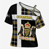 Personalized Cornwall Cross Shoulder Shirt Coat Of Arms - Cornish Tartan - Wonder Print Shop