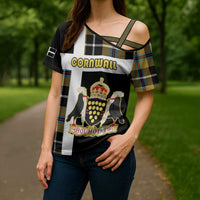 Personalized Cornwall Cross Shoulder Shirt Coat Of Arms - Cornish Tartan - Wonder Print Shop