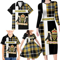 Personalized Cornwall Family Matching Long Sleeve Bodycon Dress and Hawaiian Shirt Coat Of Arms - Cornish Tartan - Wonder Print Shop