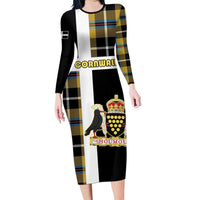 Personalized Cornwall Family Matching Long Sleeve Bodycon Dress and Hawaiian Shirt Coat Of Arms - Cornish Tartan - Wonder Print Shop
