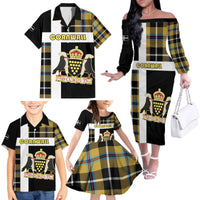 Personalized Cornwall Family Matching Off The Shoulder Long Sleeve Dress and Hawaiian Shirt Coat Of Arms - Cornish Tartan - Wonder Print Shop