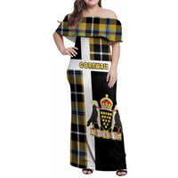 Personalized Cornwall Family Matching Off Shoulder Maxi Dress and Hawaiian Shirt Coat Of Arms - Cornish Tartan - Wonder Print Shop