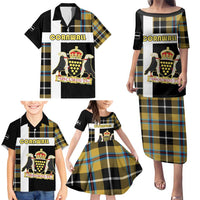 Personalized Cornwall Family Matching Puletasi and Hawaiian Shirt Coat Of Arms - Cornish Tartan - Wonder Print Shop