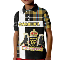 Personalized Cornwall Kid Polo Shirt Coat Of Arms - Cornish Tartan - Wonder Print Shop