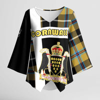 Personalized Cornwall Kimono Sleeve Blouse Coat Of Arms - Cornish Tartan - Wonder Print Shop